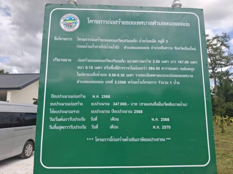 เทศบาลตำบลหนองแหย่งลงพื้นที่ร่วมตรวจสอบคุณภาพ ถนน คสล. บ้านร้องเม็ง หมู่ที่ 2