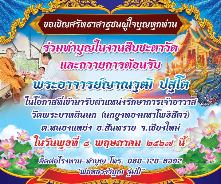 ร่วมทำบุญในงานสืบชะตาวัด และถวายการต้อนรับ พระอาจารย์ญาณวุฒิ ปสุโต (ใจแก้ว)